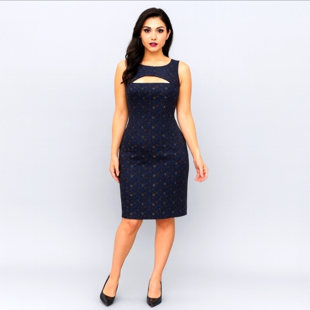 BLACK HALO Sheath Dress Floral Lace Blue 2